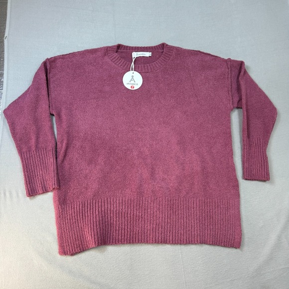 Anrabess Pullover Sweater Womens Small Red Wine Long Sleeve Slit Side New - Picture 1 of 13